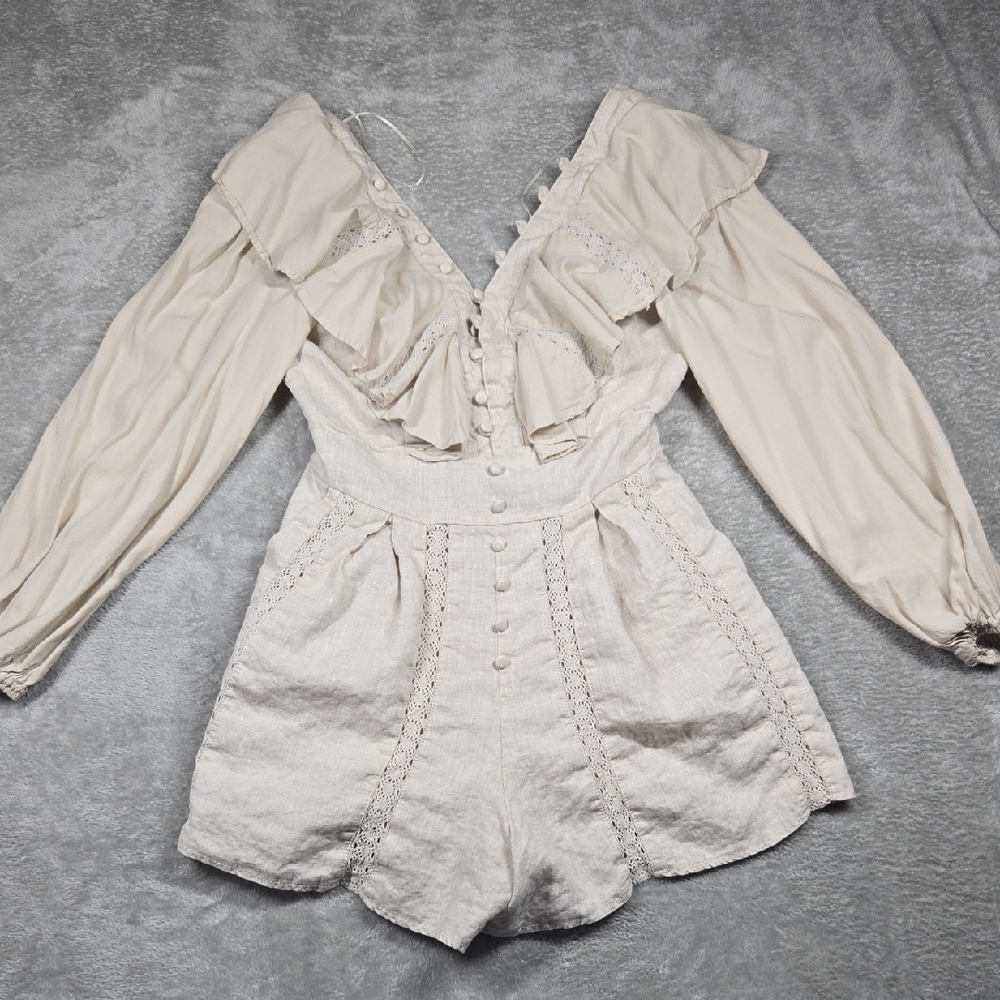 MABLE Cream Ruffled Long Sleeve Romper